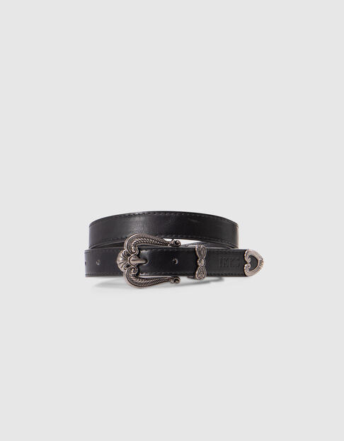 Girl's black belt with metal buckle and engraving - IKKS