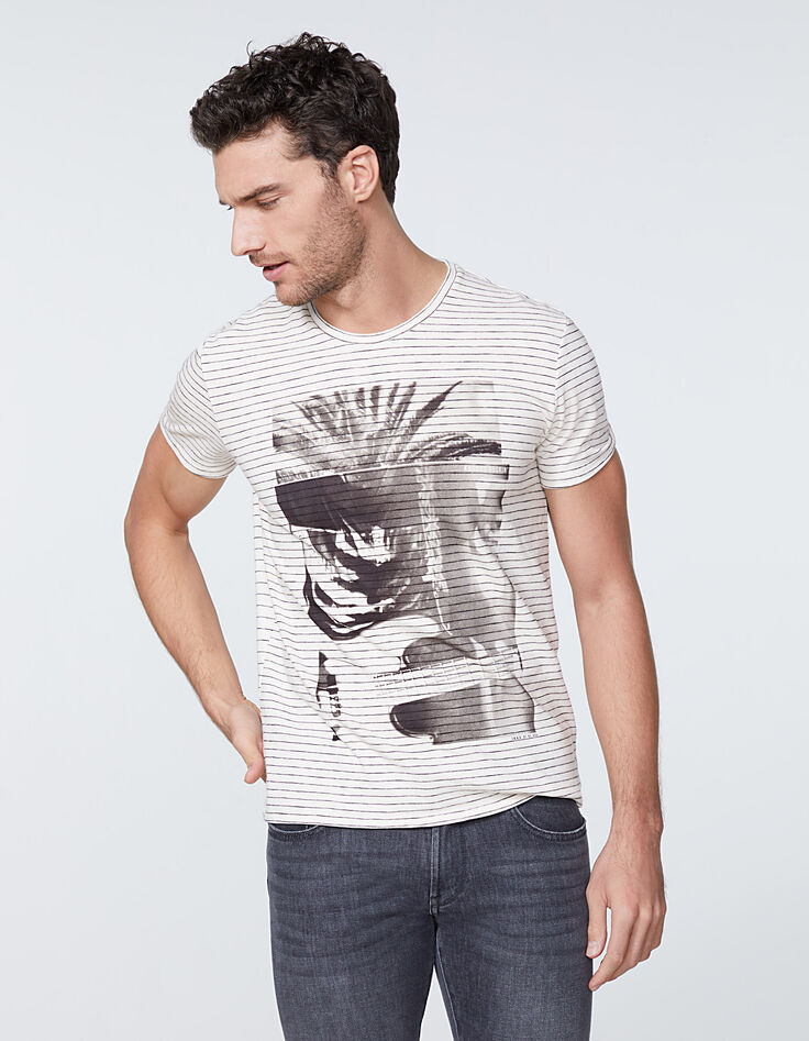 Camiseta marfil de rayas con guitarra y palmera Hombre-2