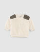 Baby boys’ beige Sherpa sweatshirt, khaki nylon shoulders-1
