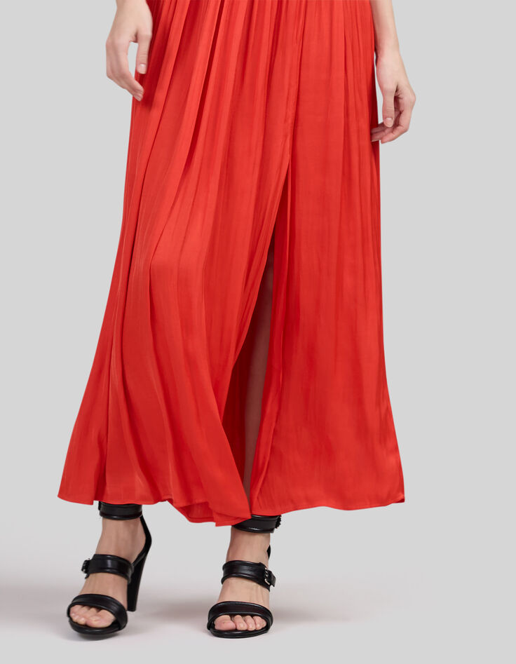 Robe longue orange recyclée haut asymétrique Femme-4