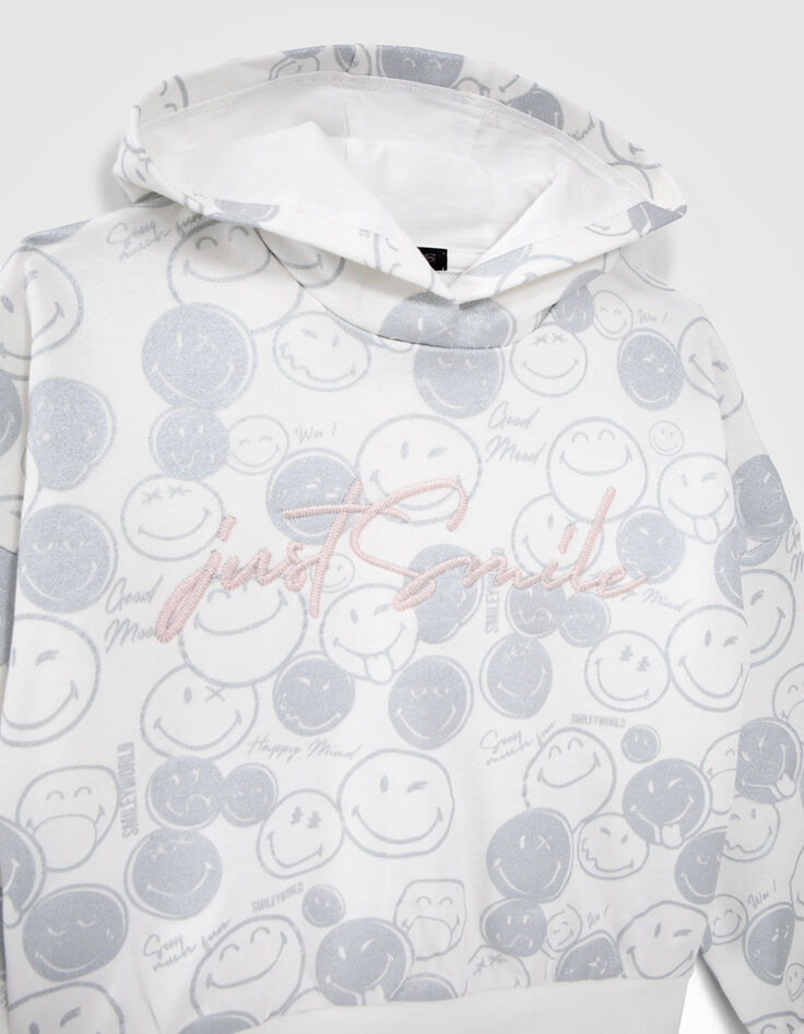 Girls’ white hoodie with silver all-over SMILEYWORLD print-4