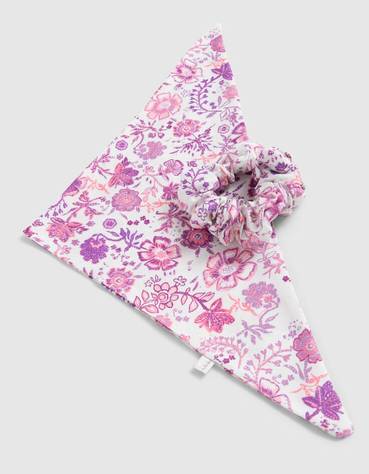 Scrunchie lila estampado flores niña-4