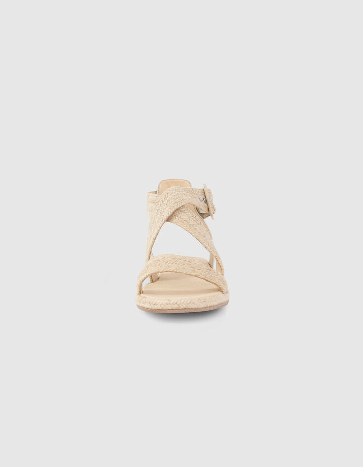 Platte sandalen in naturel raffia gesp enkel dames-6