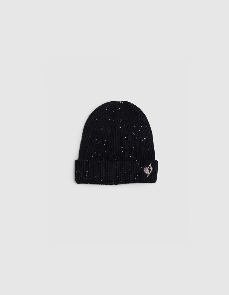 Girl's black sequined knit hat-1