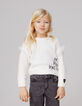 Girl's ecru knitted sweater with embroidered message-2