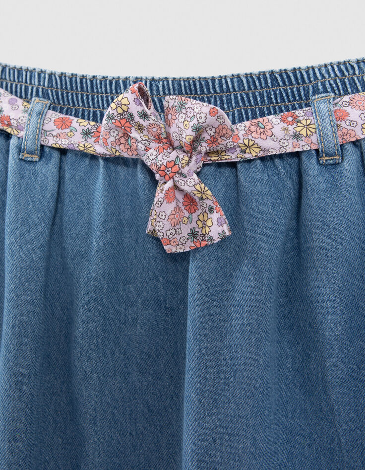Falda larga vaquera azul cintura flower power niña-3