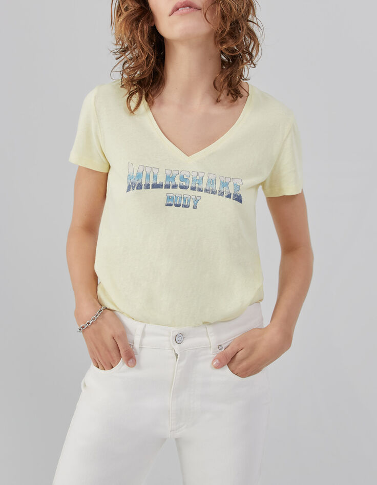 Geel T-shirt tekstopdruk deep dye Dames-1