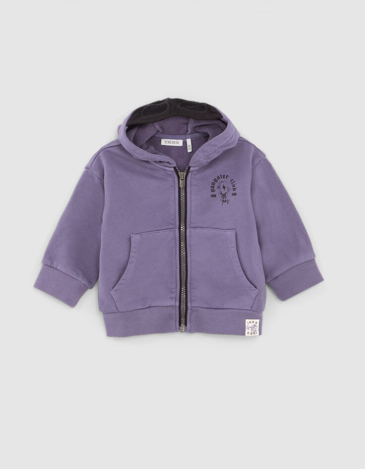 Baby boys’ violet hooded cardigan with print on back-2