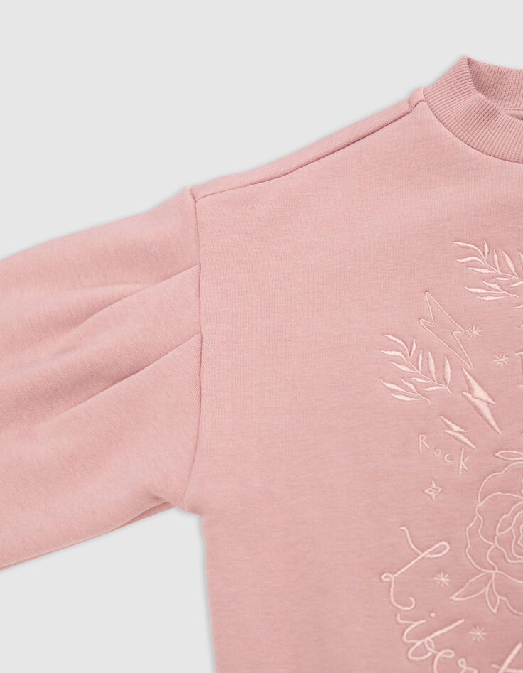 Rosa Sweatshirt mit Ton-in-Ton-Stickerei für Mädchen-9