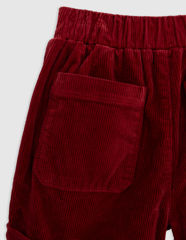 Girls' burgundy corduroy shorts with bow and belt-8