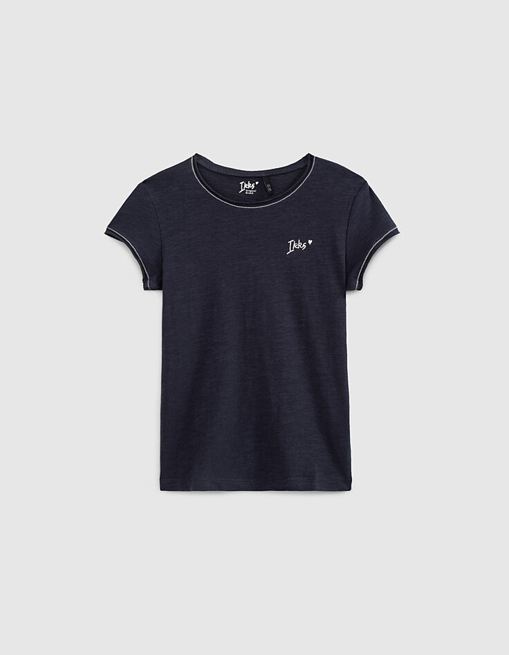 Girls’ navy Essential organic cotton T-shirt-1