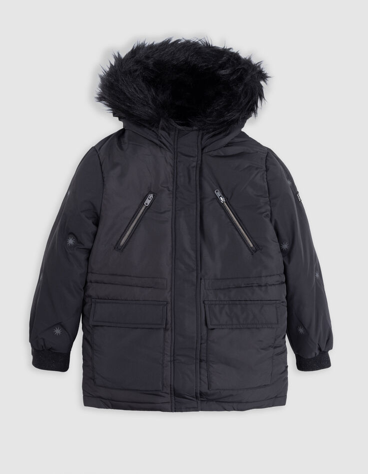 Parka 2-en-1 noire avec doudoune dorée sans manches fille-2