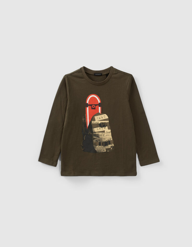 Boys’ khaki skateboard reversible sequin cotton T-shirt-2