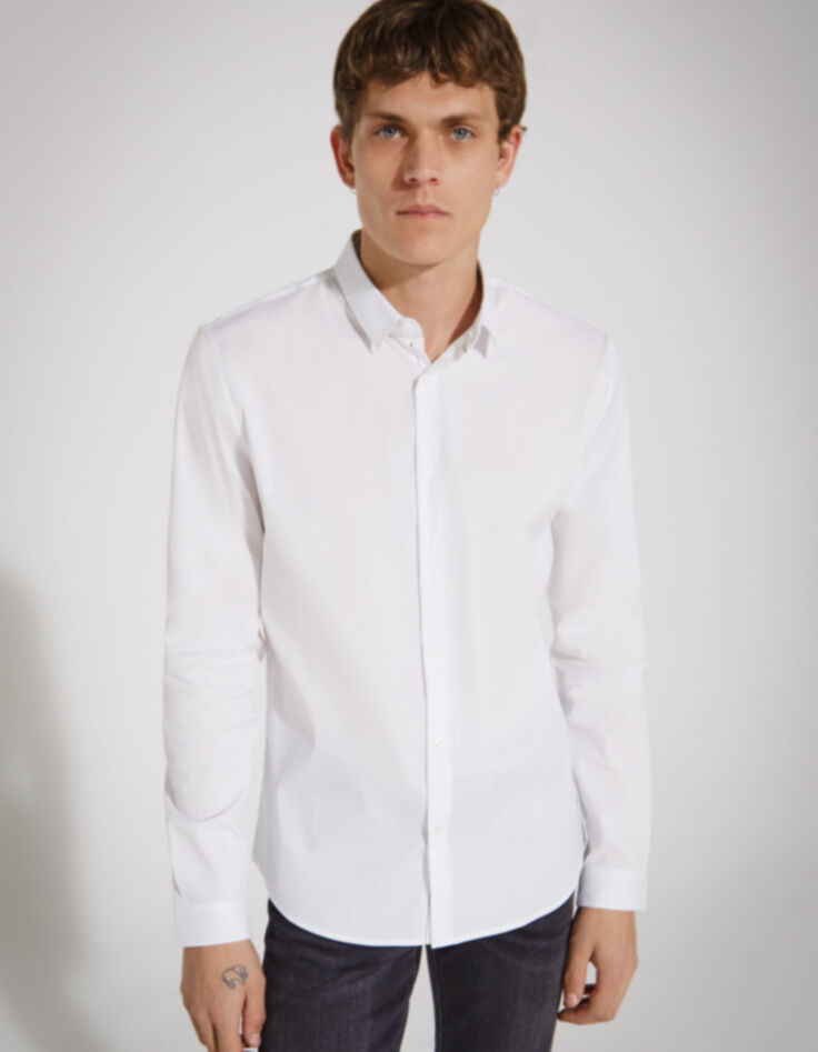 Men’s white BasIKKS SLIM shirt with black line-1