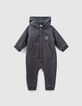 Baby’s grey marl organic fabric hooded all-in-one-1