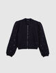 Girl's black fleece bomber cardigan-4