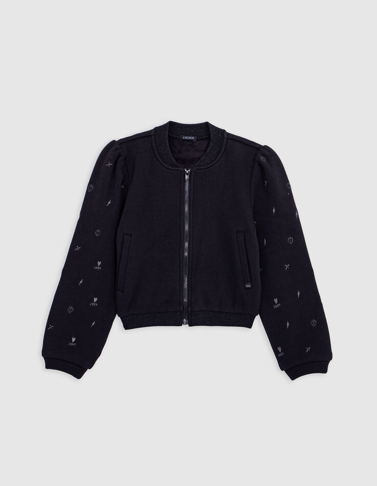 Cardigan noir molleton esprit bomber fille-4