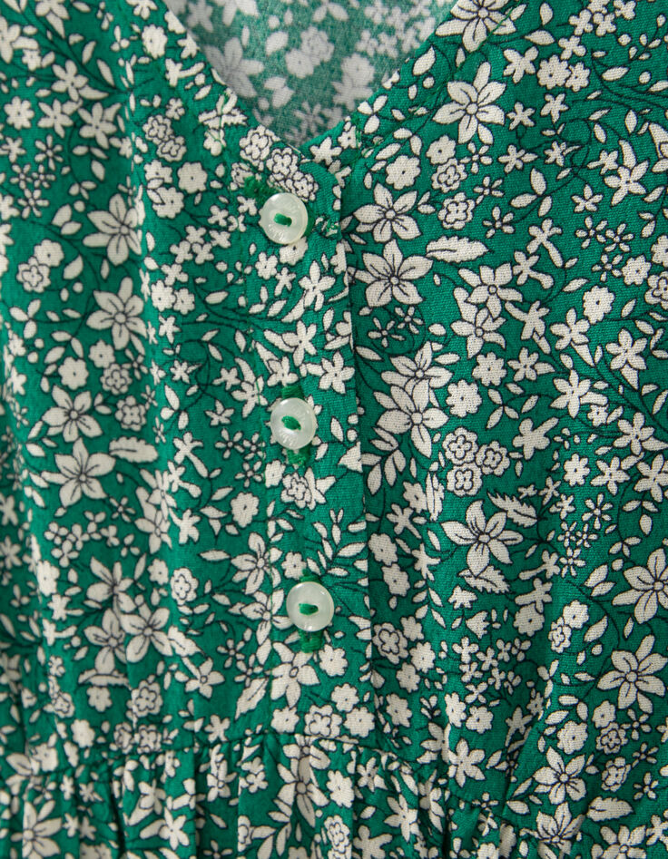 Lange groene jurk LENZING™ ECOVERO™ microbloemetjes meisjes-6