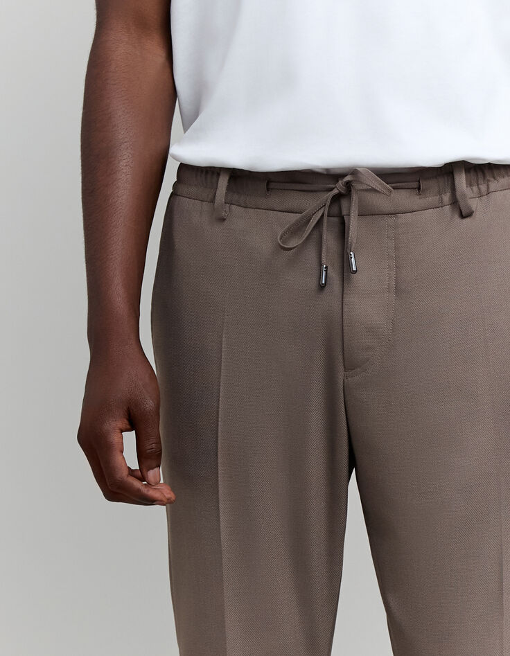 Pantalón de chándal con cintura elástica marrón para hombre-4