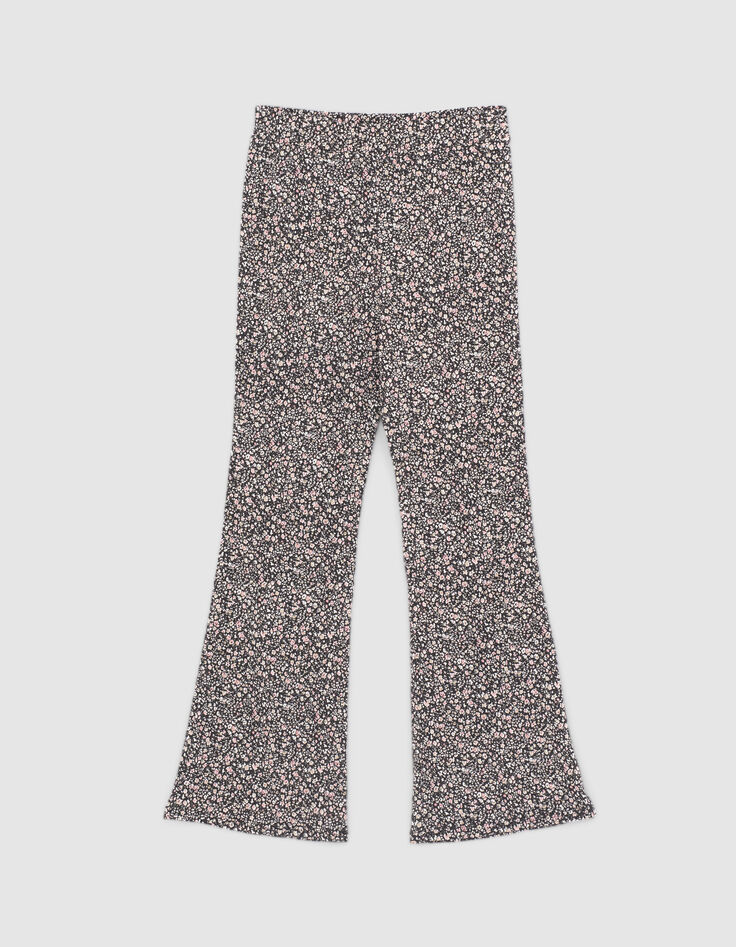 Pantalón flare negro estampado floral niña-1