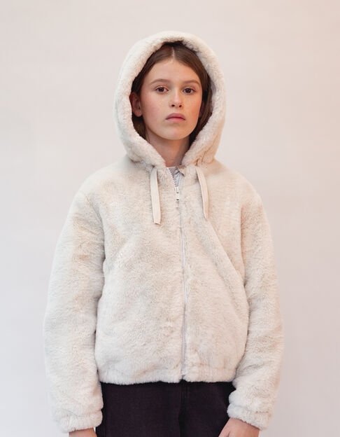 Recycled beige hooded jacket for girls - IKKS