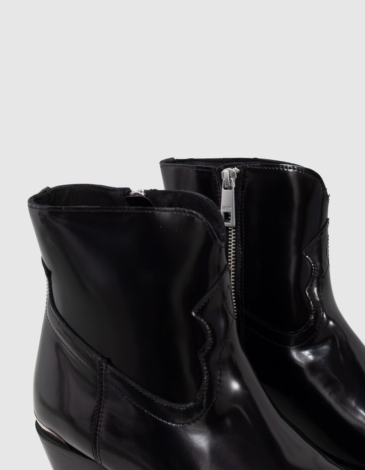 Women’s black leather boots with metal bars-6