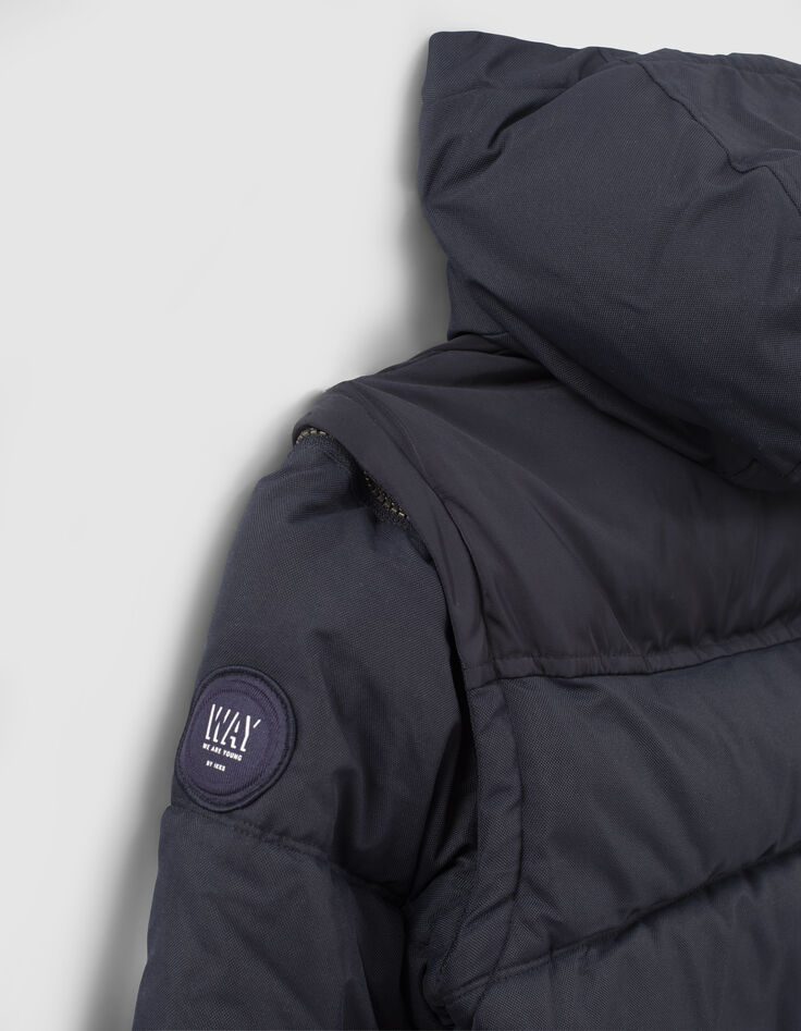 Boys' navy quilted mixed fabric padded jacket-7