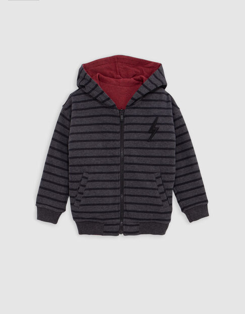 Boy's reversible burgundy and black striped cardigan - IKKS