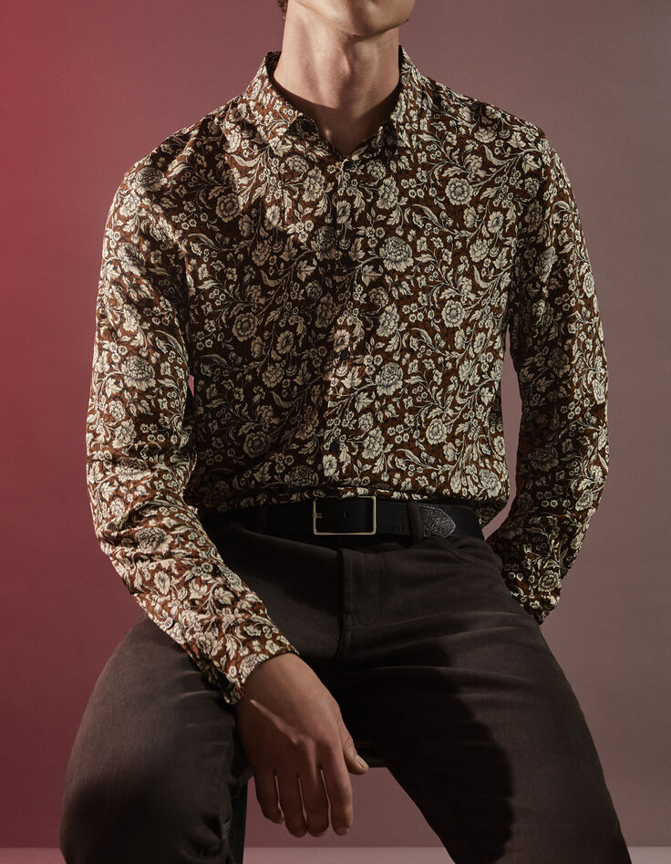 Camisa SLIM tabaco estampado floral Hombre-1