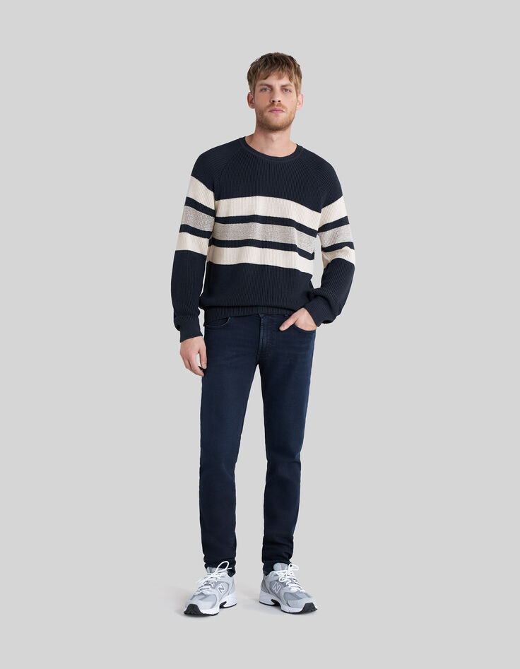 Men’s navy knit sweater with ecru stripes-6