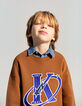 Boy's camel maxi sweatshirt with K-comète logo embroidery-1