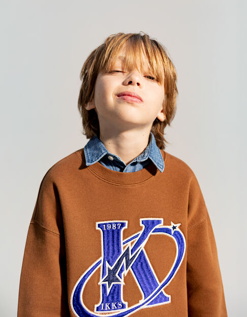 Boy's camel maxi sweatshirt with K-comète logo embroidery - IKKS