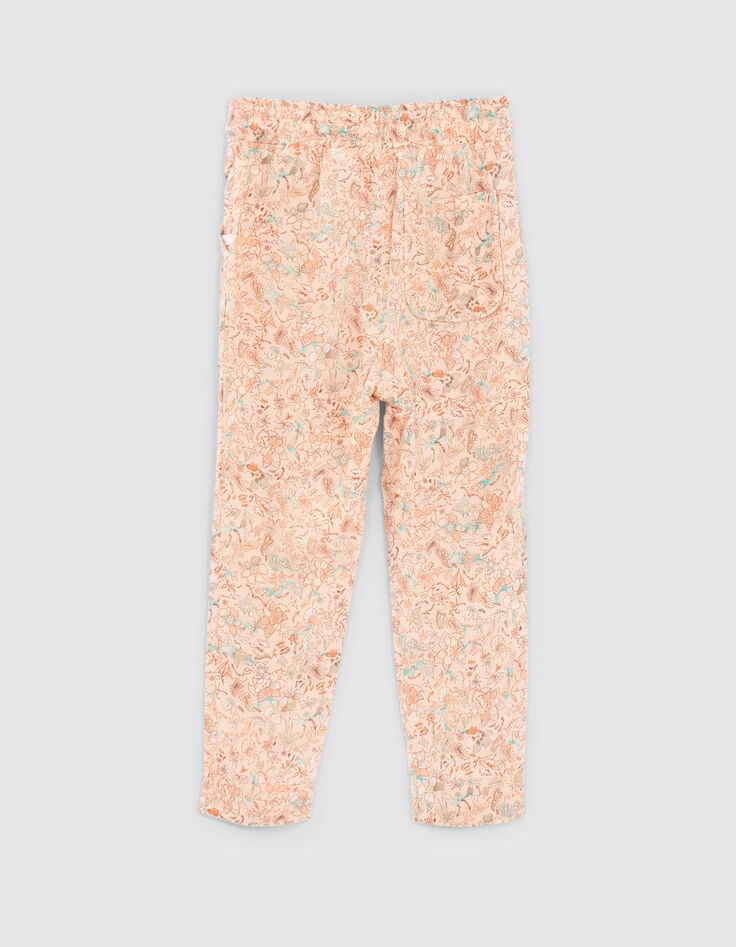 Pfirsichrote Mädchenhose Viskose mit Blumenprint-3