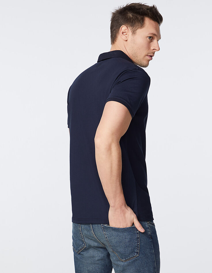 Men’s navy textured mixed-fabric polo shirt-2