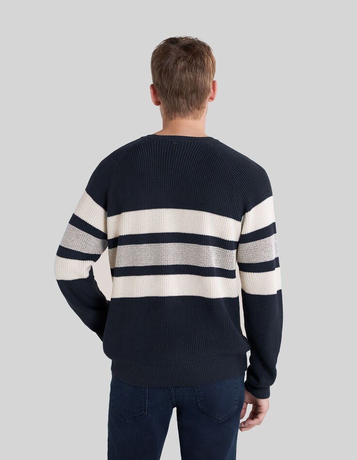 Men’s navy knit sweater with ecru stripes-3