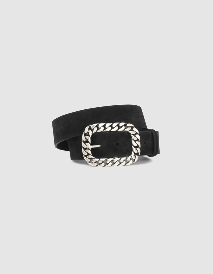 Ceinture noire cuir velours boucle façon gourmette femme-1