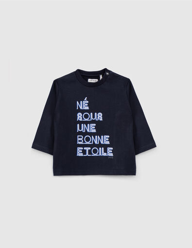 Baby boy's navy organic cotton T-shirt,  neon look slogan - IKKS