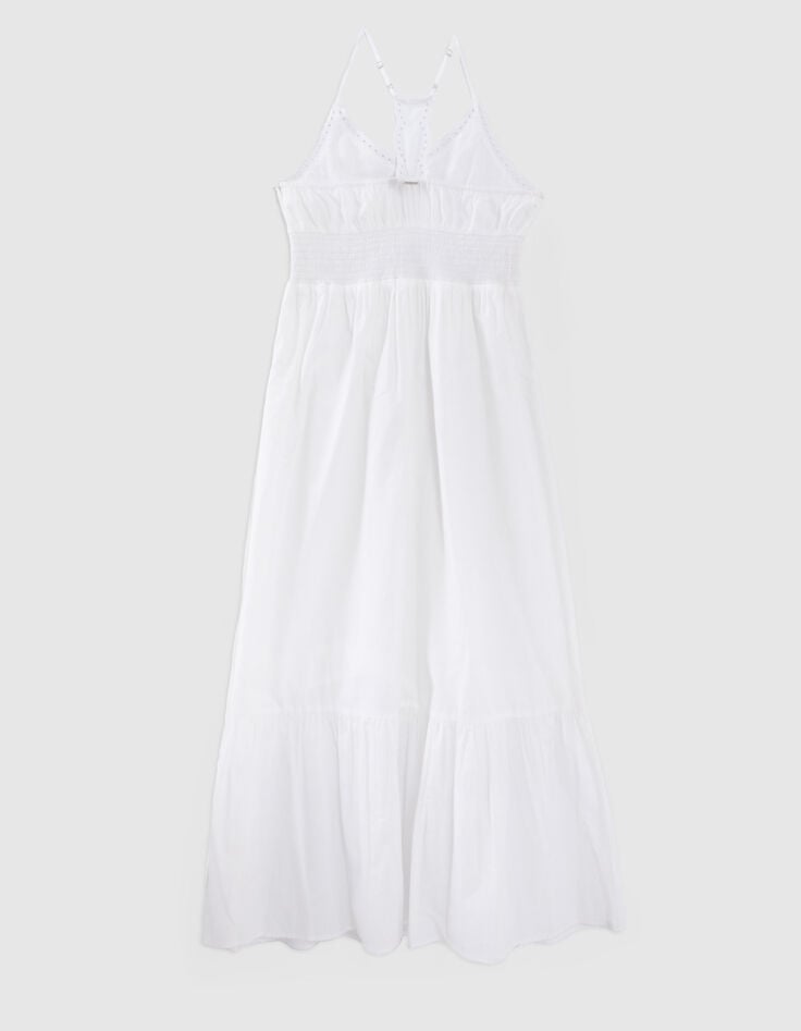 Robe longue blanche détails broderie anglaise fille-4