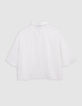 Crumpled ecru cropped shirt for girls-3