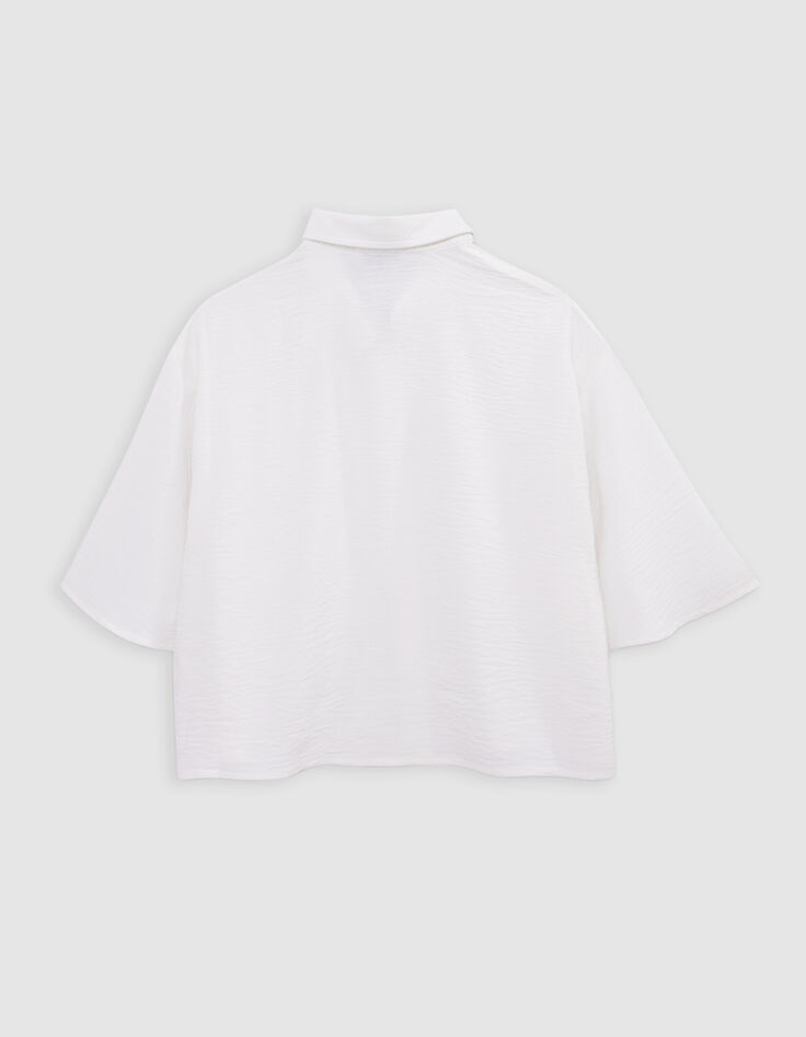 Crumpled ecru cropped shirt for girls-3