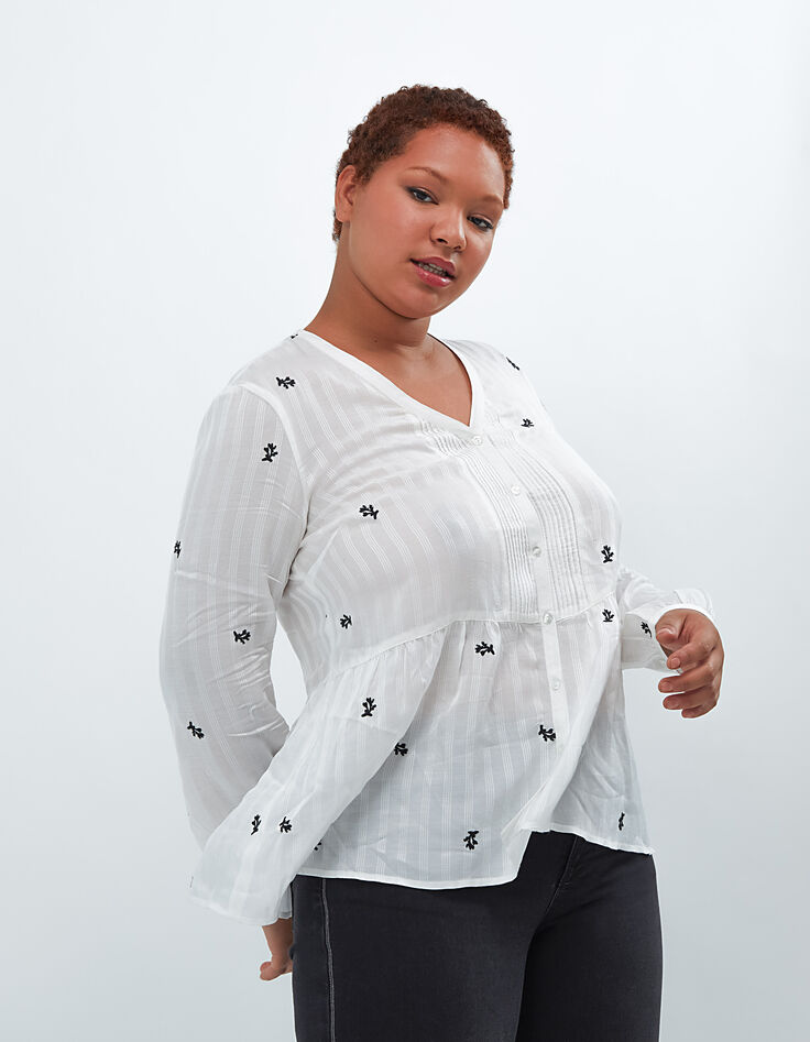 Top blanc cassé broderies fleurs all over I.Code-1