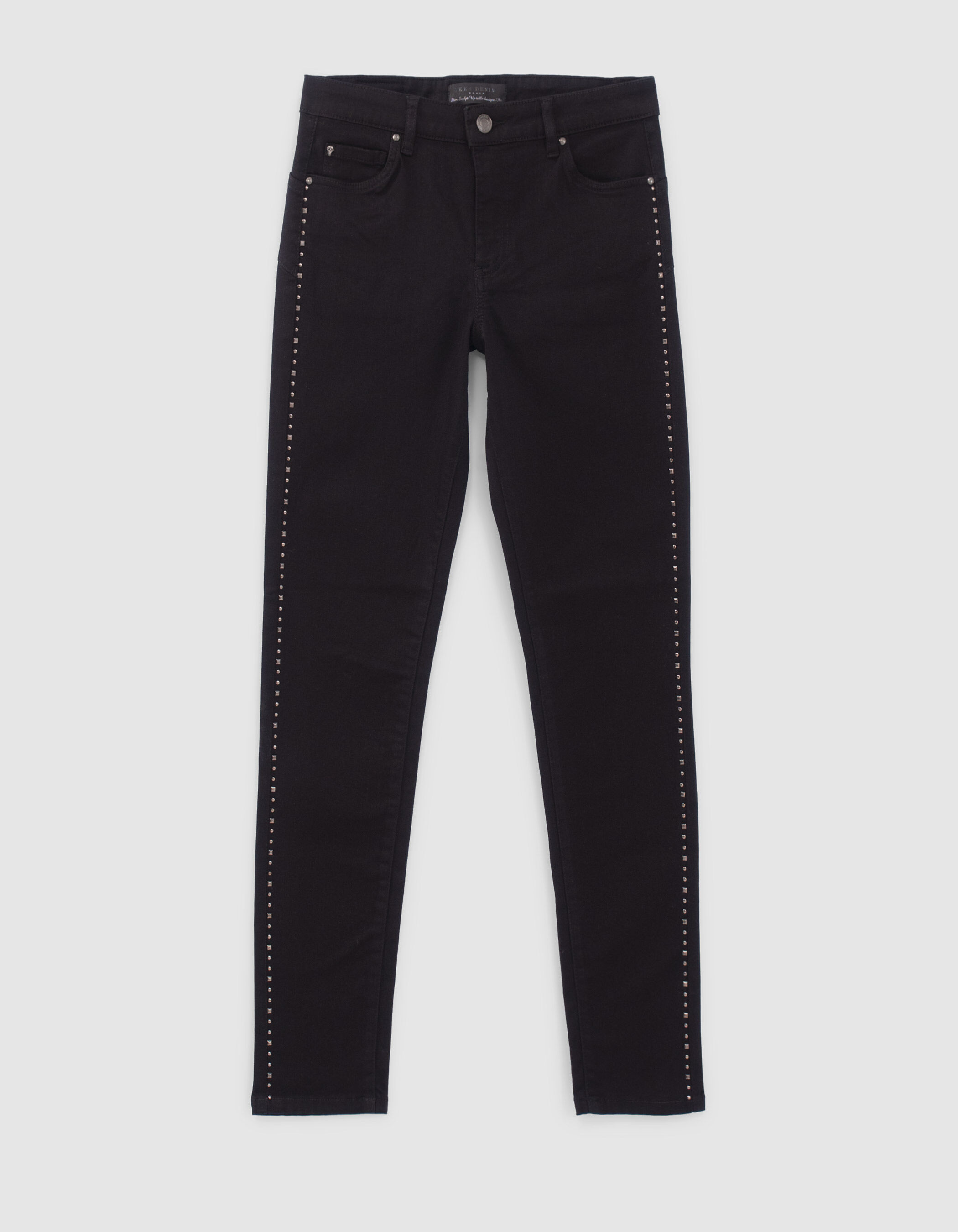 Women's black sculpt-up slim jeans with studs down sides