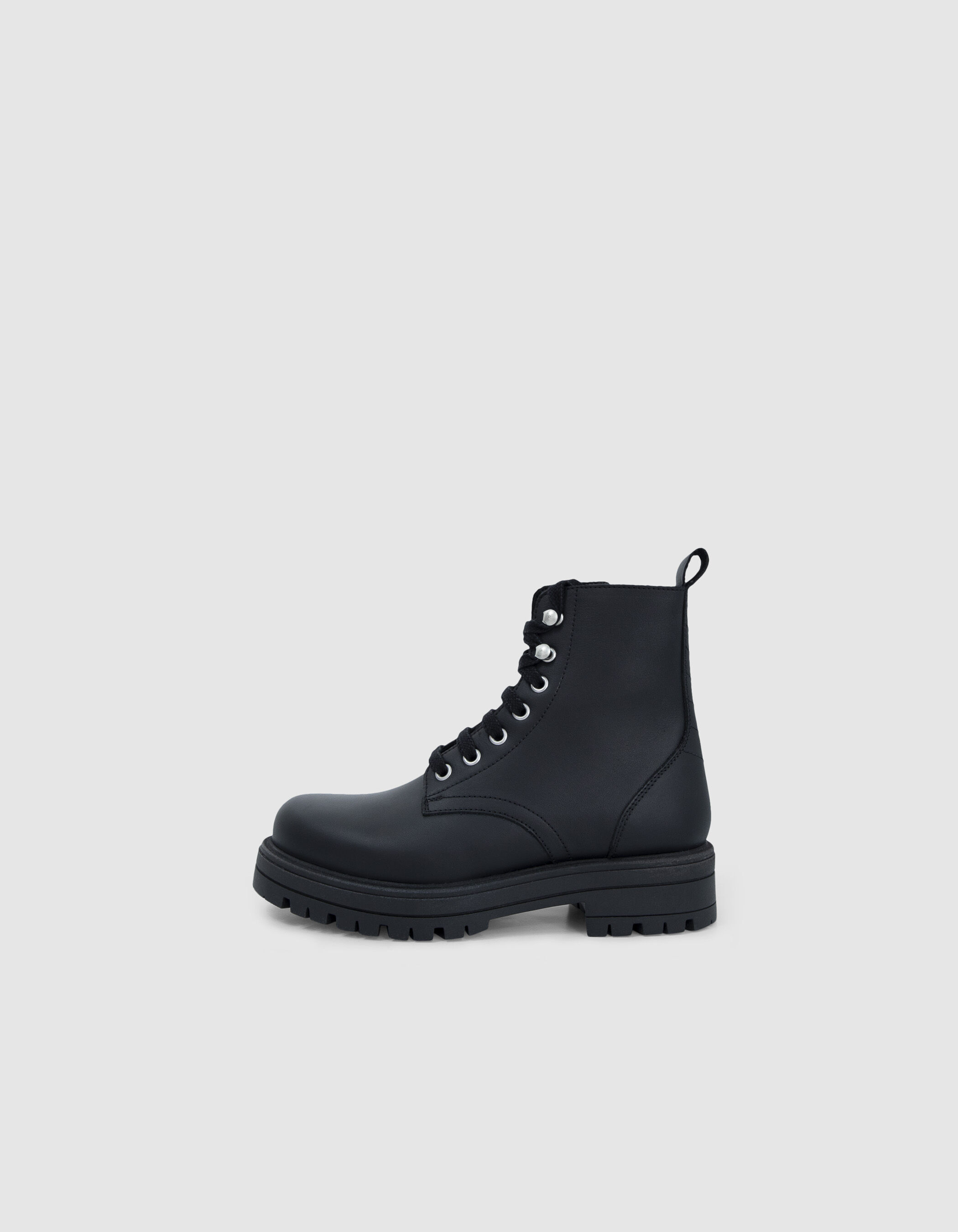 black leather combat booties