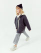 Girls’ grey Sherpa coat with mixed fabric hood-1