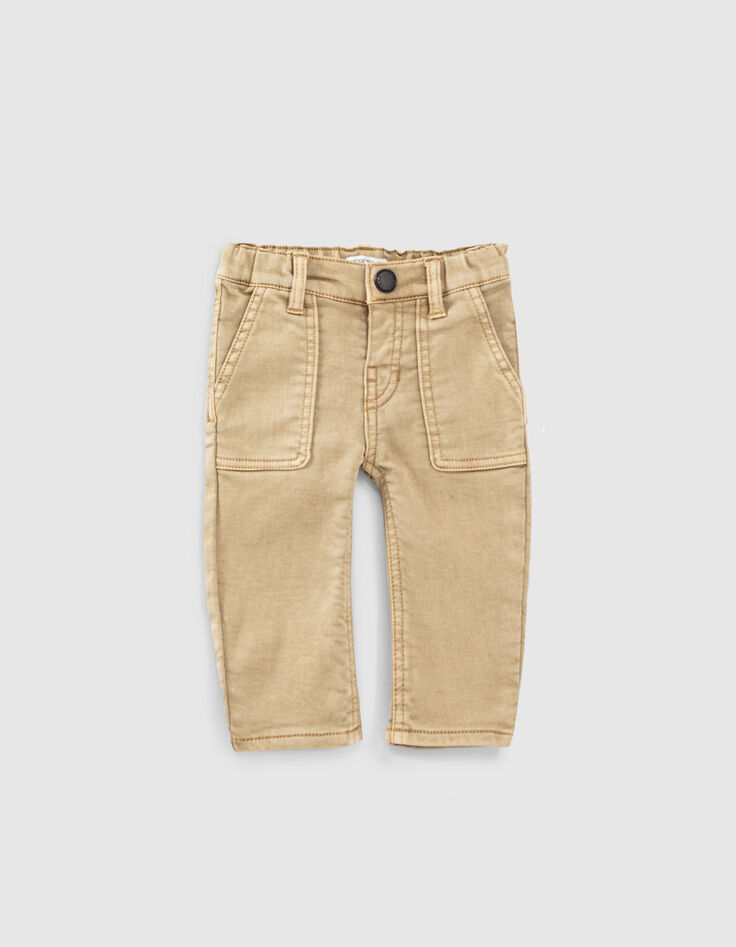 Middenbeige jeans knitlooktricot babyjongens -1