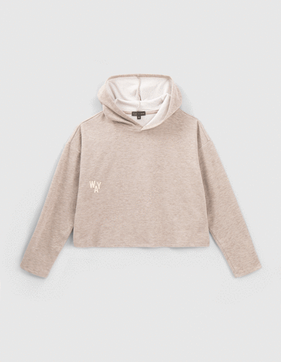Girls’ beige hooded T-shirt with XL print on back - IKKS