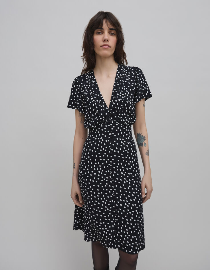 Schwarzes LENZING™ ECOVERO™ Kleid mit Polka-Dot-Print für -2