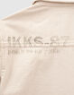 Boys’ beige marl denim jacket with print on back-3