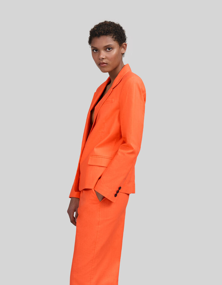 Women’s orange cotton linen oversize suit jacket-5