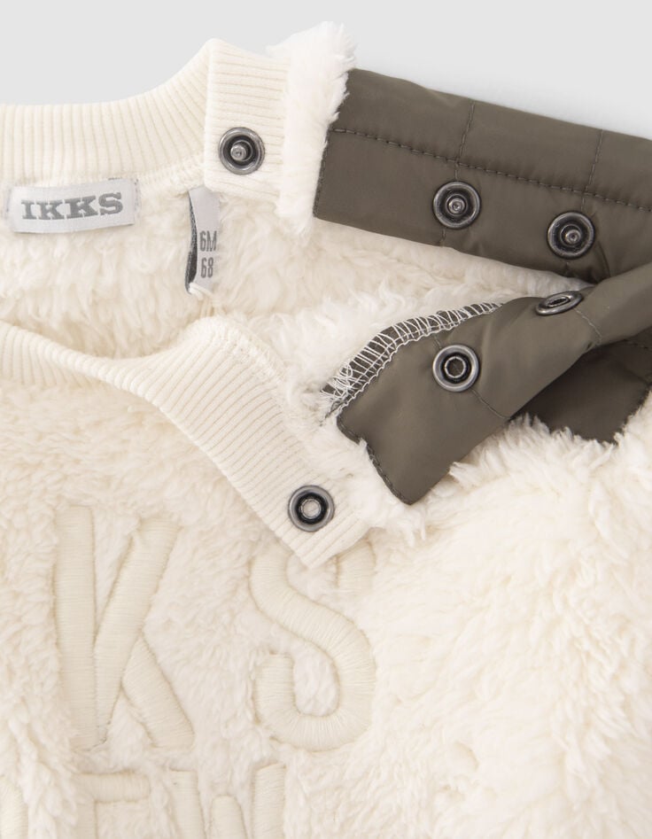 Beige sweater Sherpa met kaki nylon schouders babyjongens-7